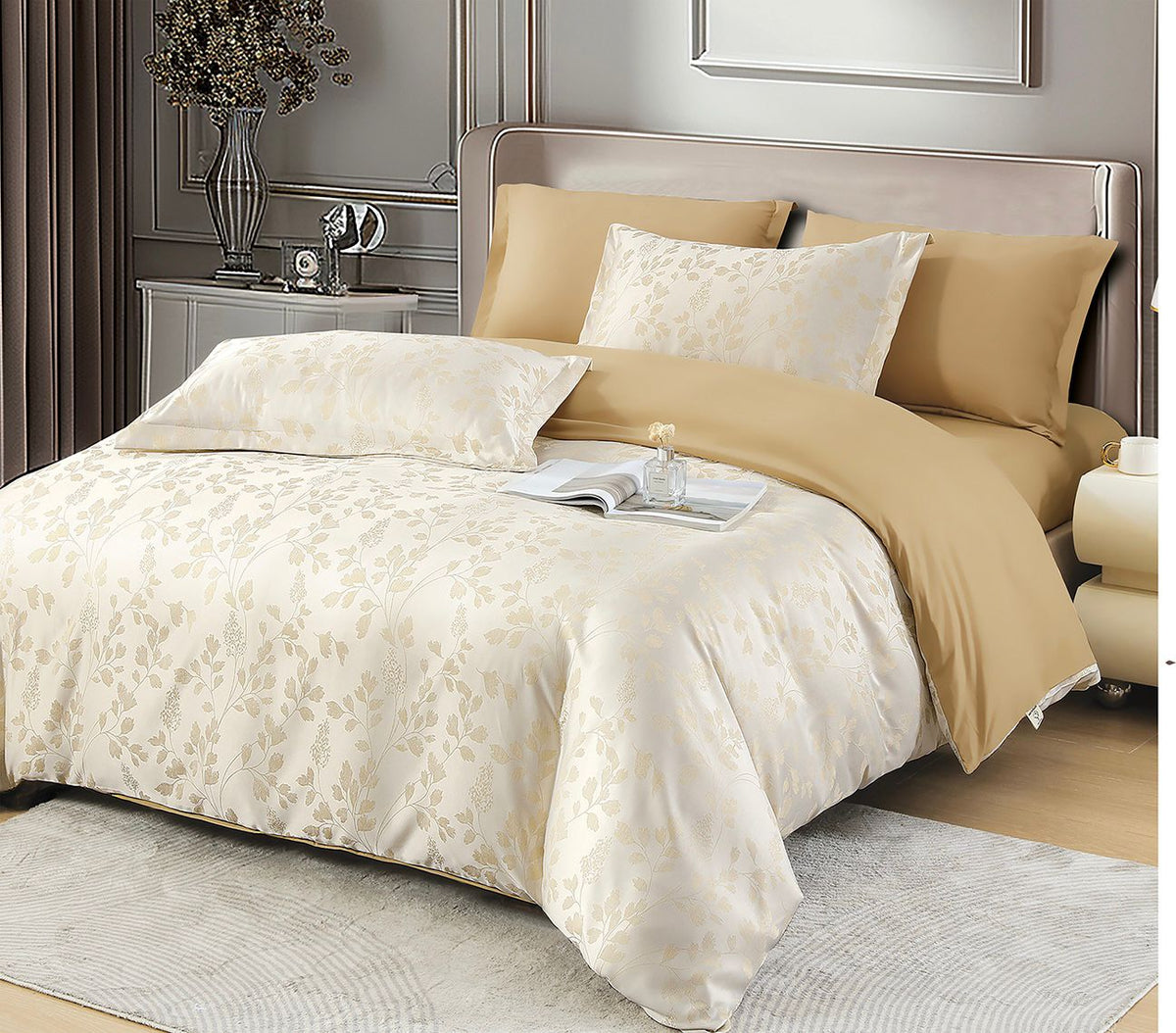 Jacquard bright surface duvet cover set 6pcs طقم غطاء لحاف من قماش الجاكار بسطح لامع مكون من 6 قطع