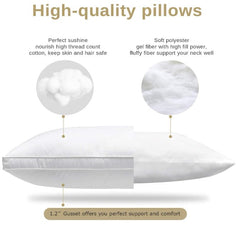 100% Cotton Bed Pillows (48x74cm) with Super Soft Microfiber Filling Hotel Quality Pillows Set of 2