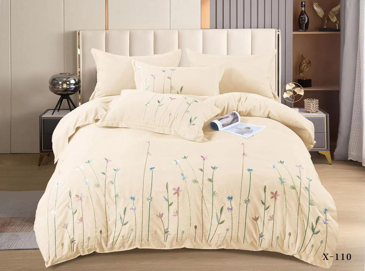 Single high quality embroidery duvet cover set 4pcs